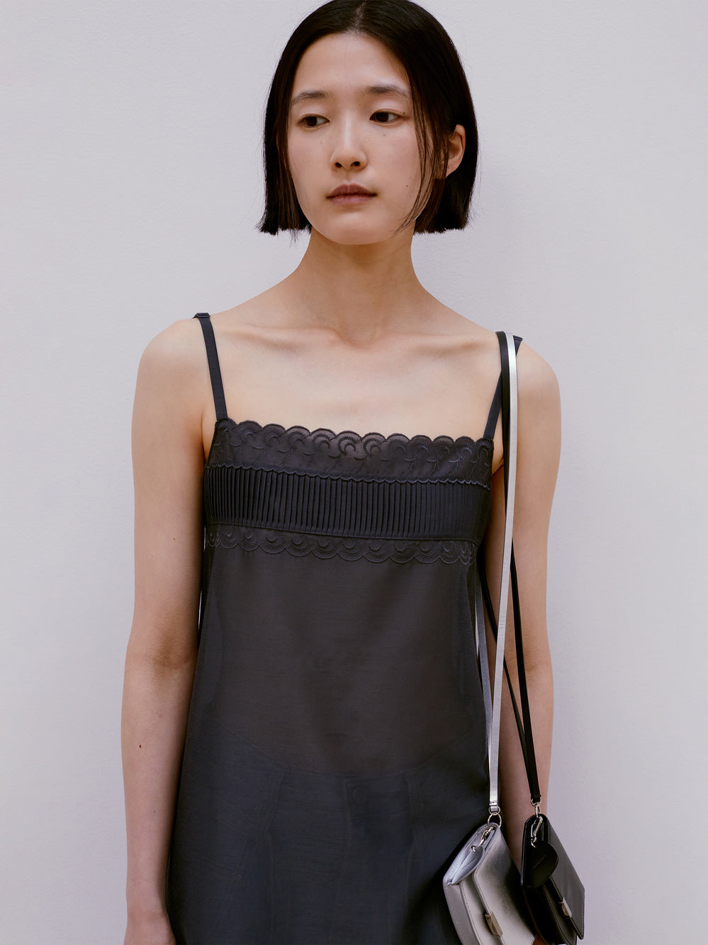 Low Classic See-Through Lace Mini Dress Charcoal