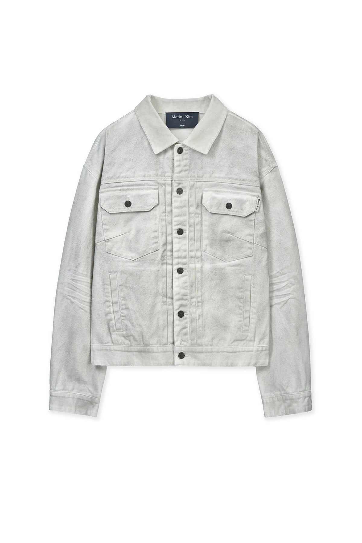 [matinkim] VINTAGE WASHED DENIM TRUCKER FOR MEN IN WHITE