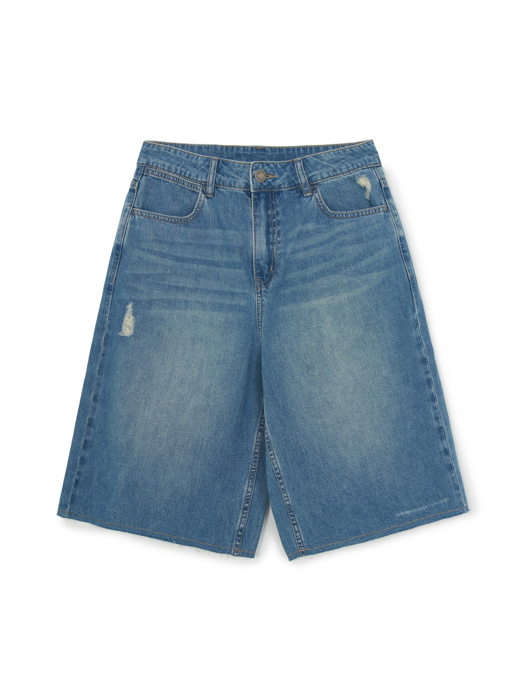 [mlb korea] Women's Basic Small Logo Destroyed Denim Bermuda Pants