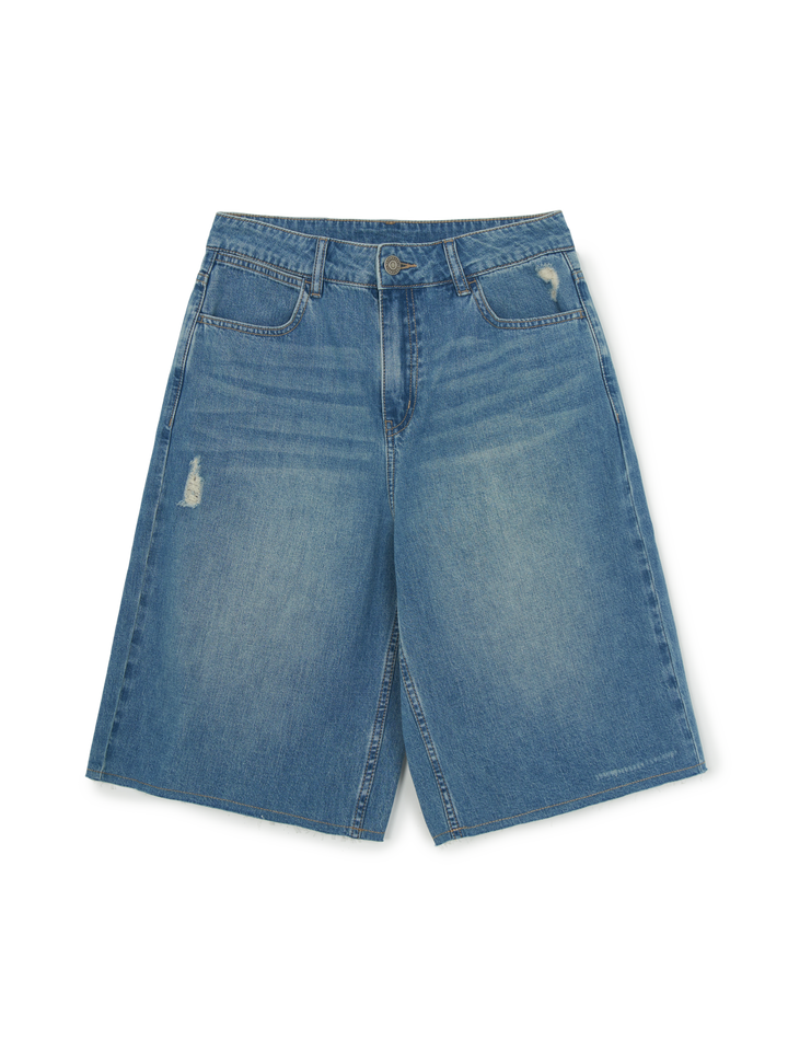 Mlb Women's Basic Small Logo Destroyed Denim Bermuda Pants