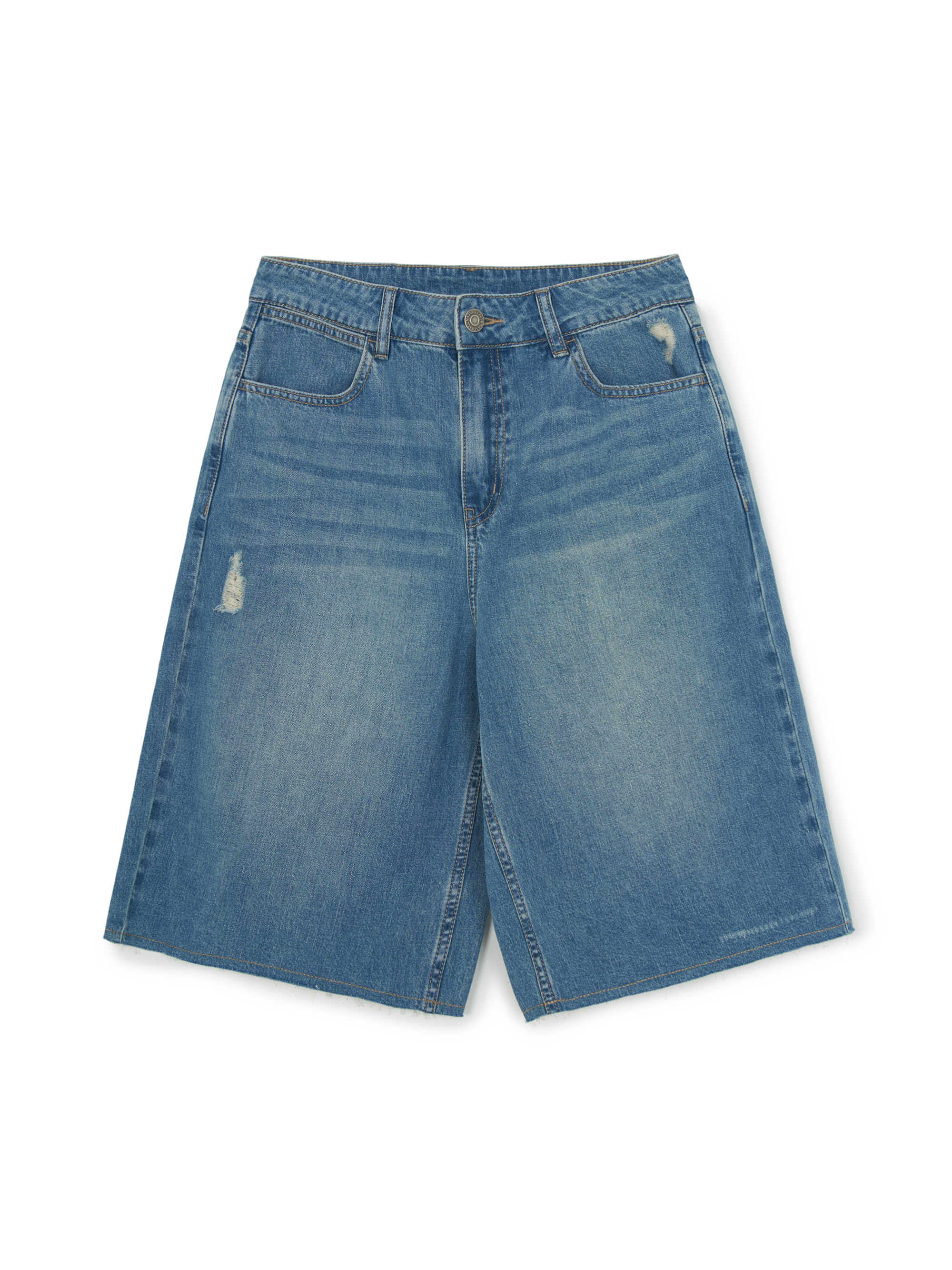 MLB Korea Women's Basic Small Logo Destroyed Denim Bermuda Pants