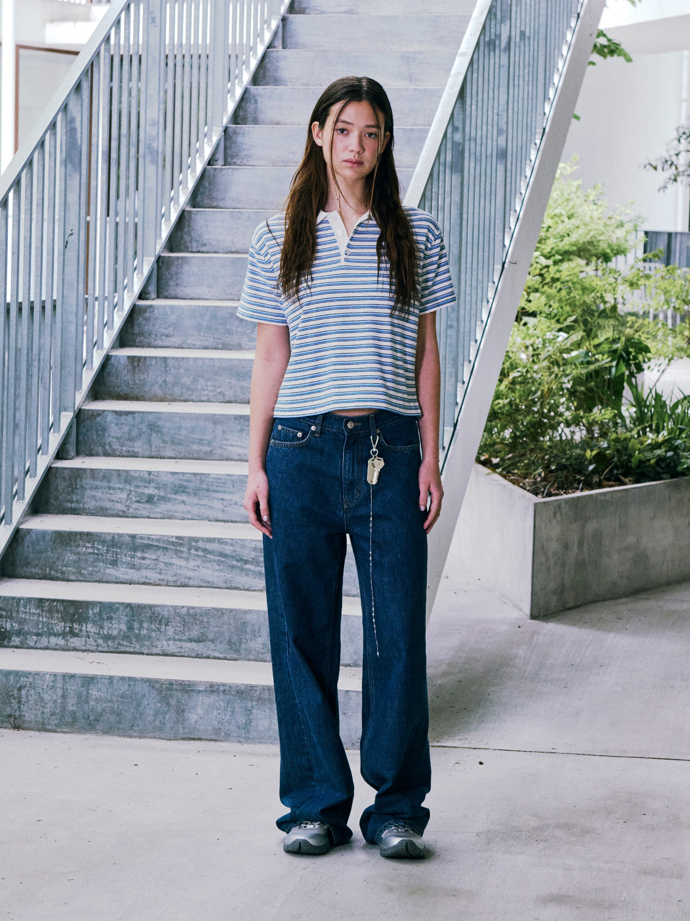 [Low Classic] Striped Polo Sweater_Ivory
