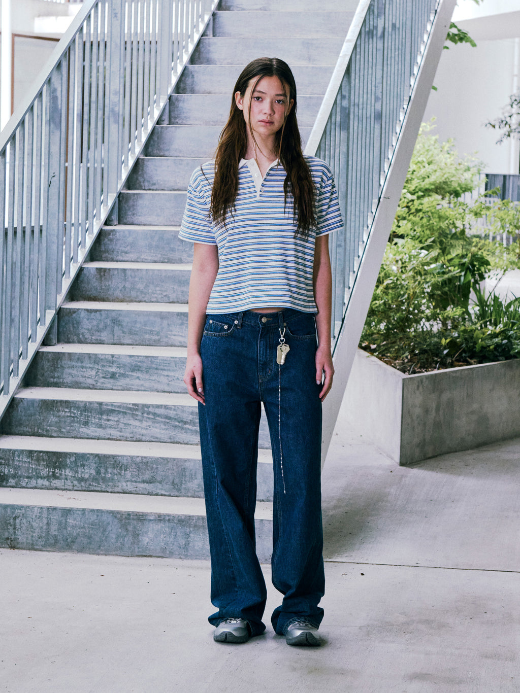 [Low Classic] Striped Polo Sweater_Ivory