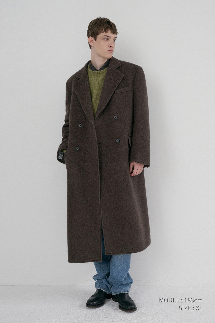 Dunst Unisex Loose Double-Breasted Coat Brown Melange