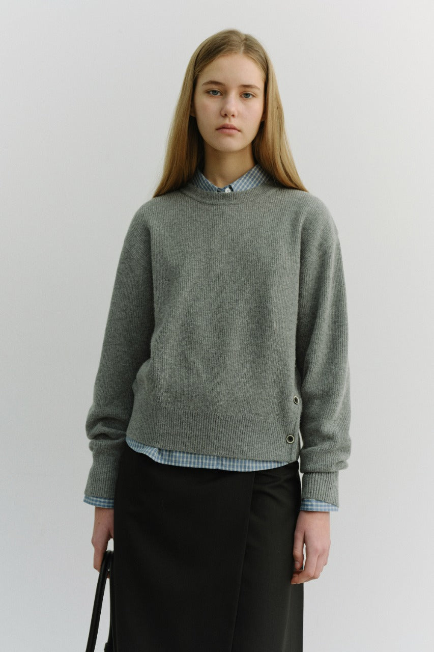 Dunst Unisex Buttoned Crewneck Sweater Melange Grey