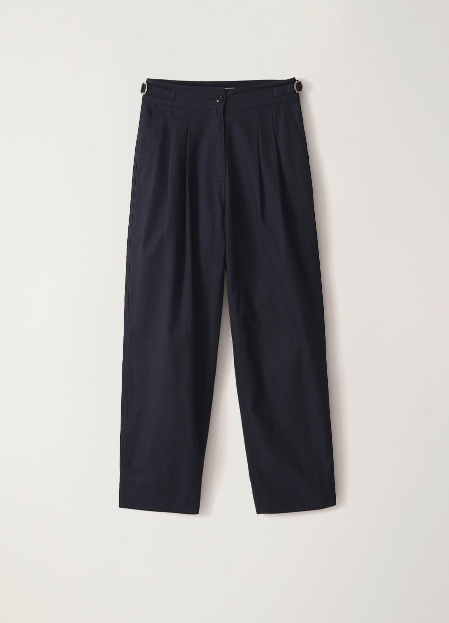 Nothing Written Herringbone pleated trouser (Navy)