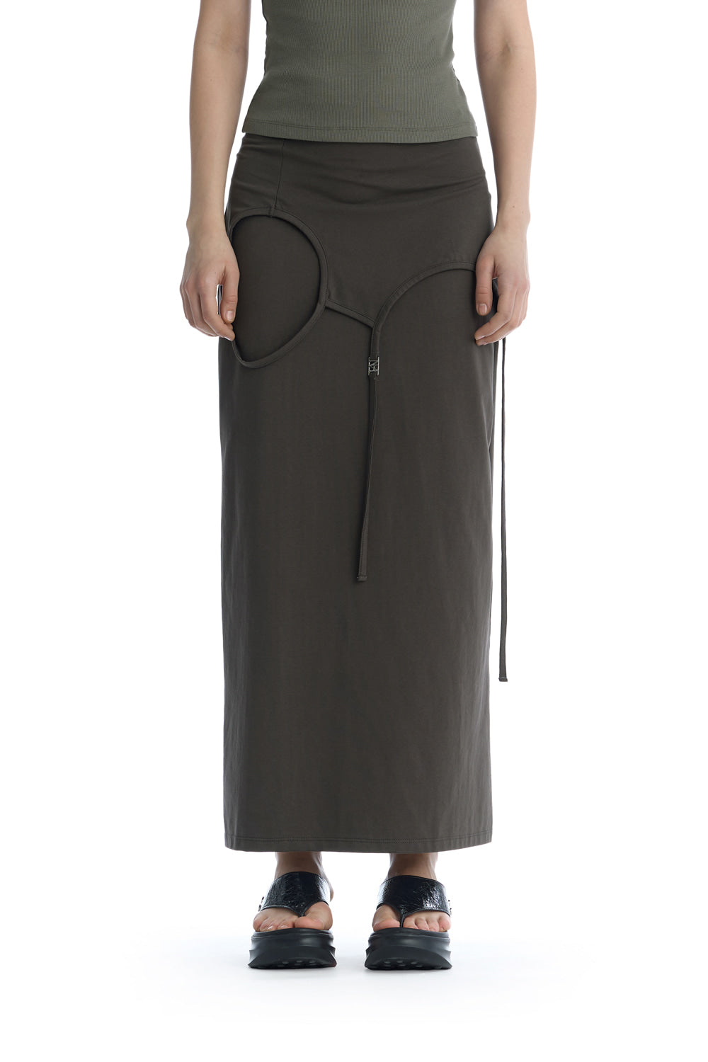 Treemingbird Double Layered Strap Maxi Skirt Charcoal