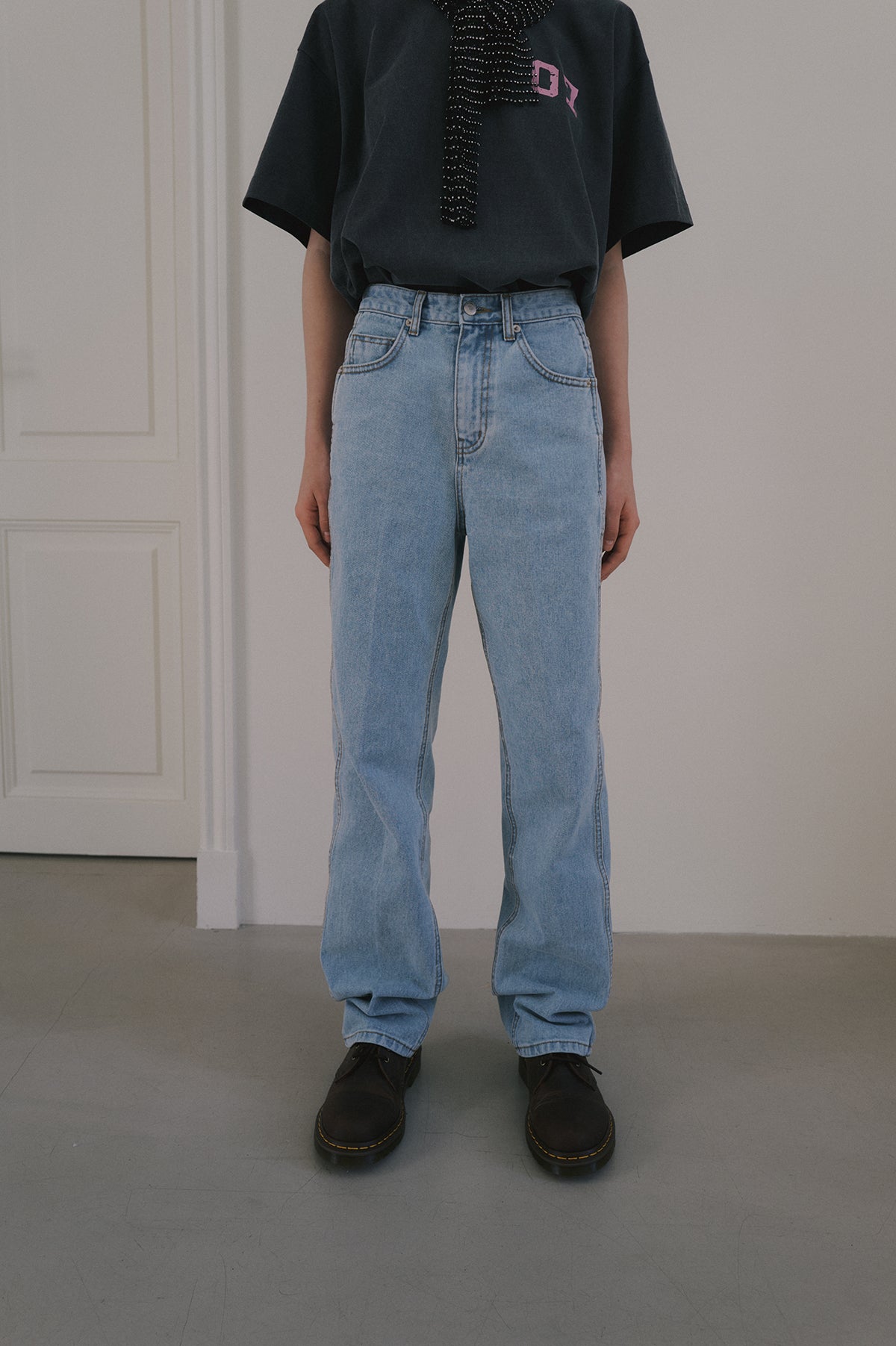 Overdueflair Crease Line Straight Denim Light Blue