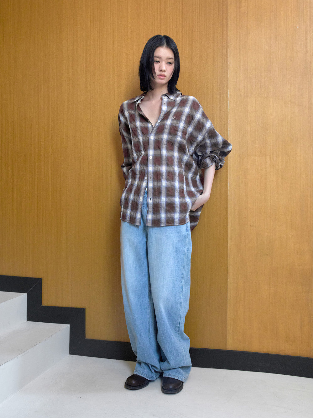 Low Classic Oversized Lc Sheer Checked Shirt Brown
