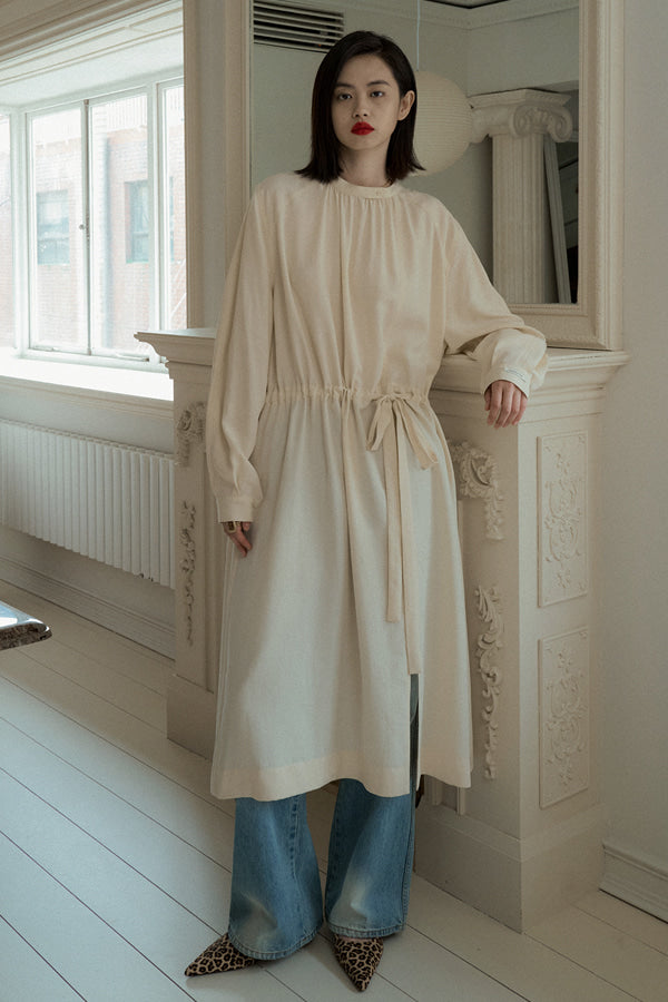 Overdueflair Half Neck Shirring Dress Cream