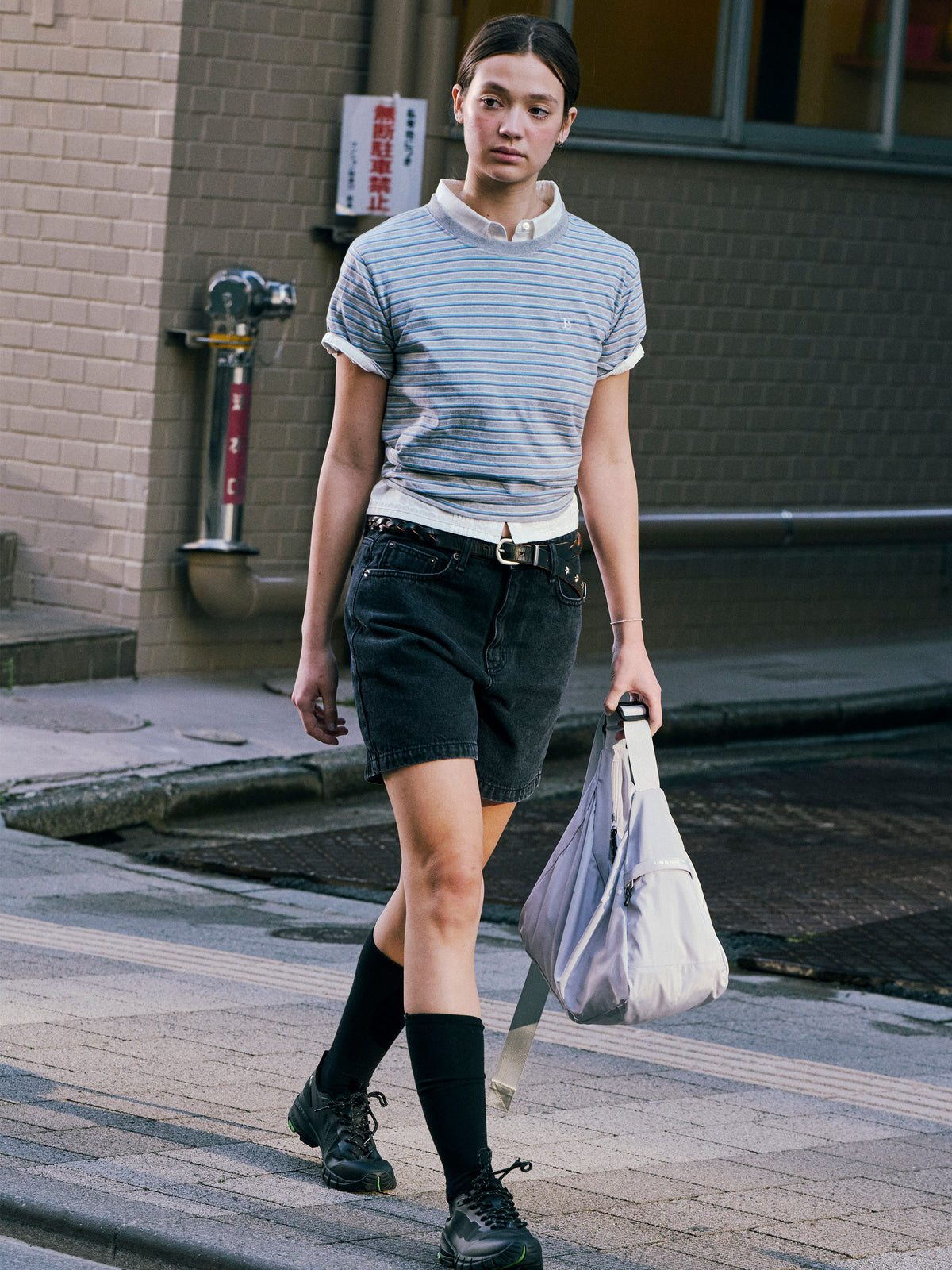 Low Classic Lc Striped Mini T-Shirt Melange Grey