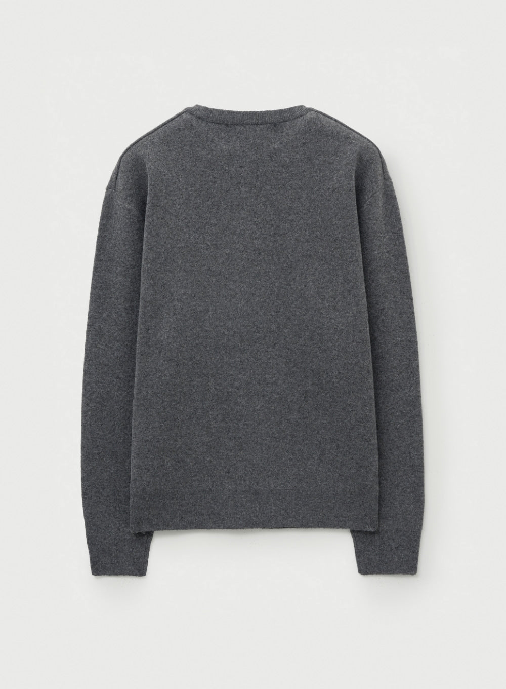 [satur] Basic Logo Jacquard Crew Neck Knit - Charcoal