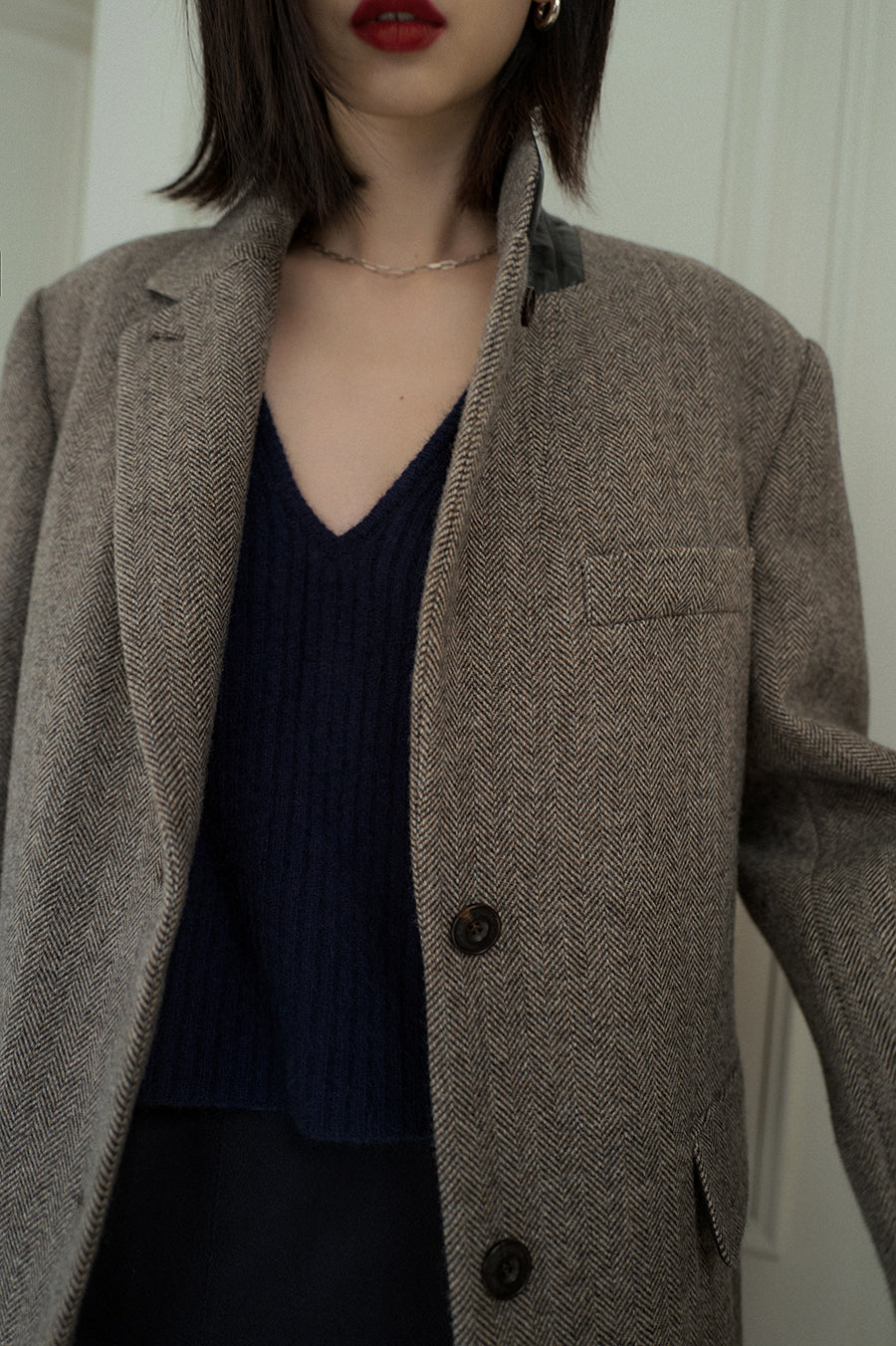 Overdueflair Classic Herringbone Leather Jacket