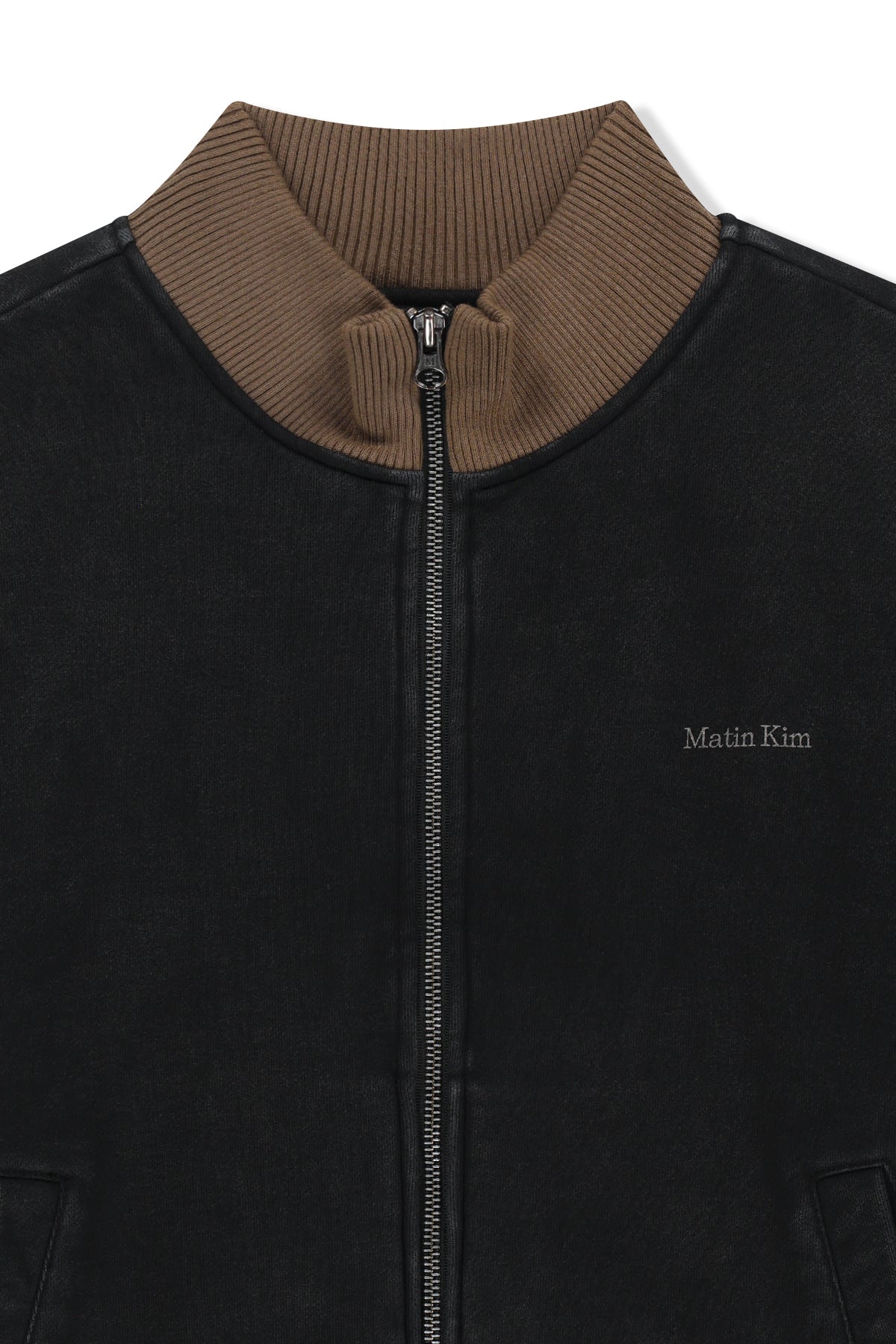 Matinkim Contrast Rib Back Logo Terry Bomber IN Charcoal