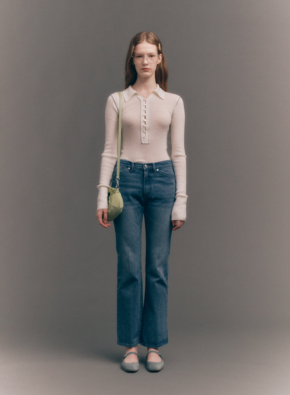 [satur] (W) Washed Straight Denim Pants - Blue