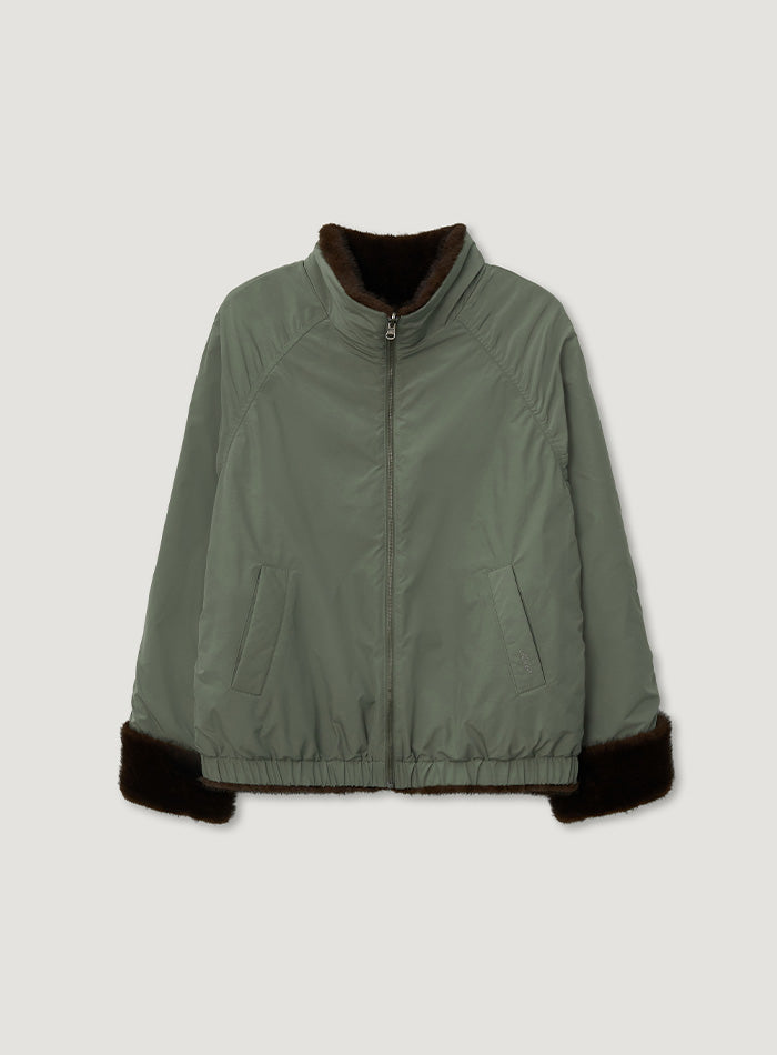 Mango Maniplease Lune Fur Reversible Bomber Ash Khaki