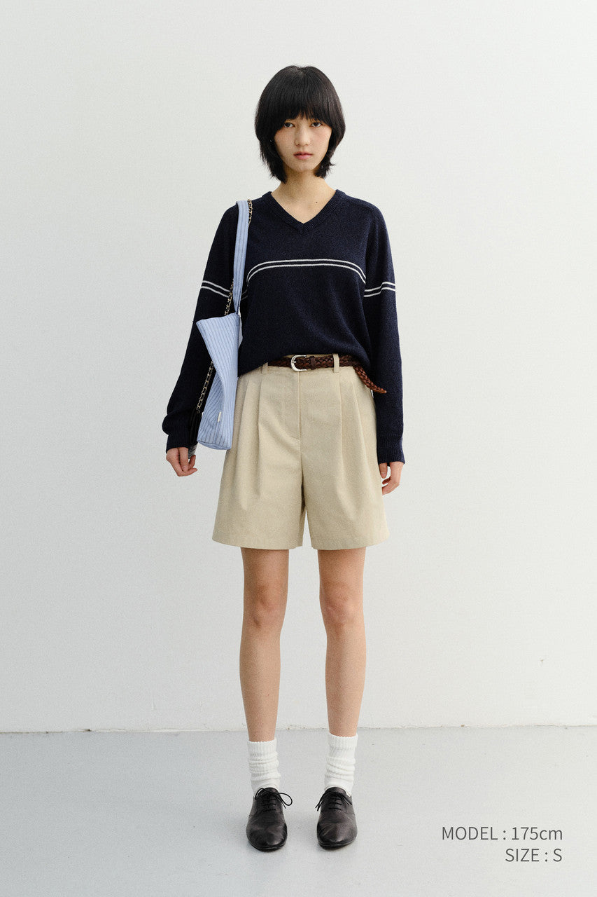 Dunst Unisex V-Neck Striped Sweater Navy