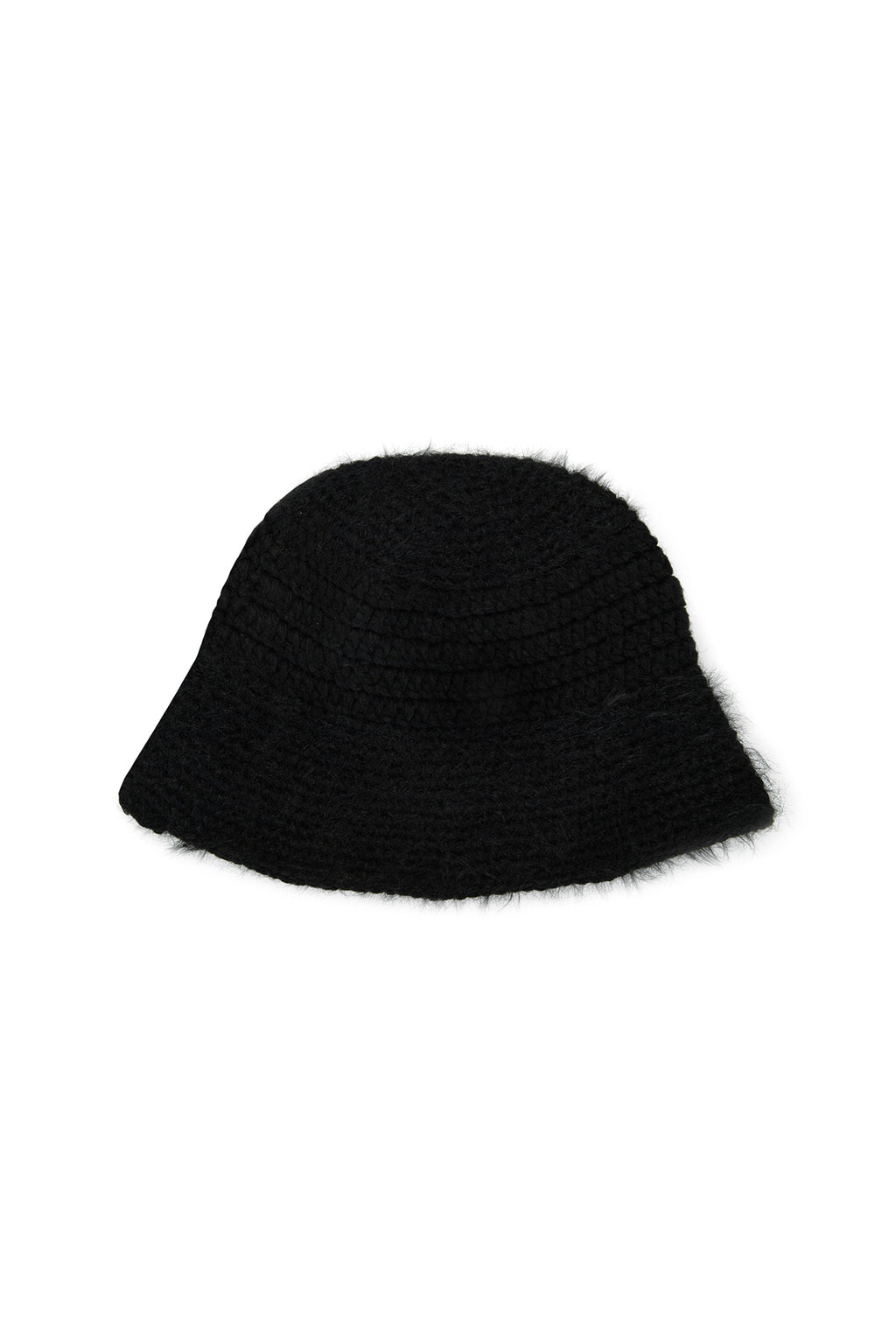 [matinkim] LOGO HAIRY KNIT BUCKET HAT IN BLACK