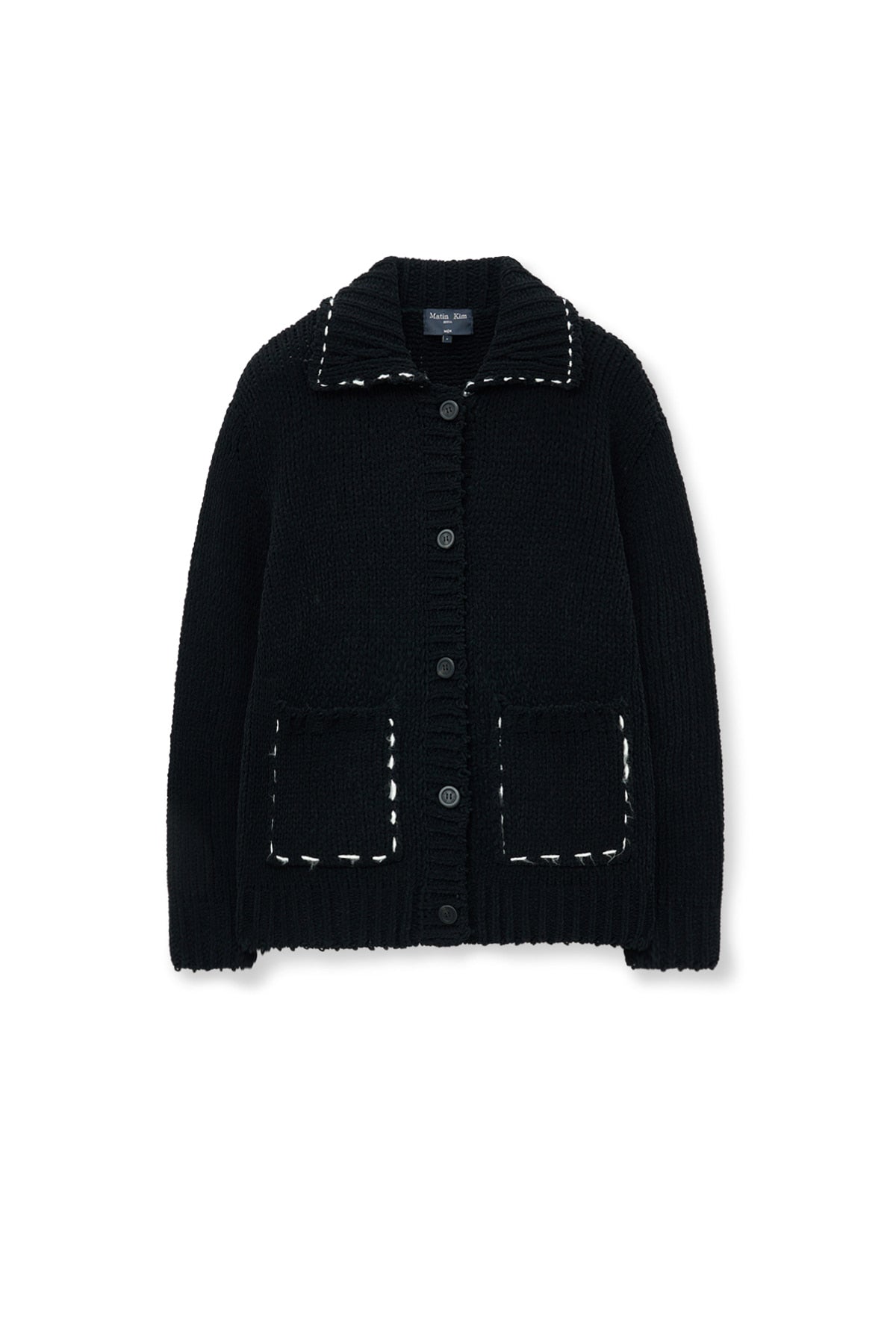 [matinkim] HANDMADE COLLAR KNIT CARDIGAN FOR MEN IN BLACK