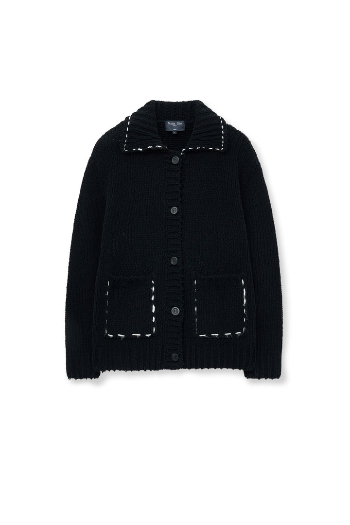 Matinkim Matin Kim Handmade Collar Knit Cardigan For Men IN Black