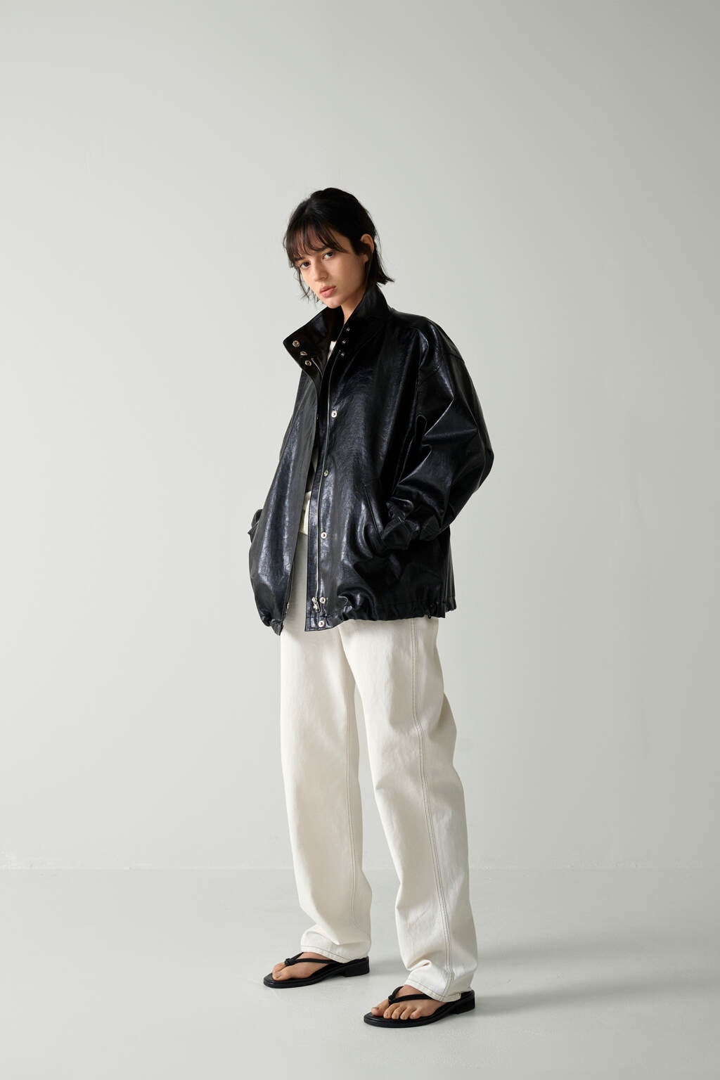 Facade Pattern Oversized Leather Jumper black