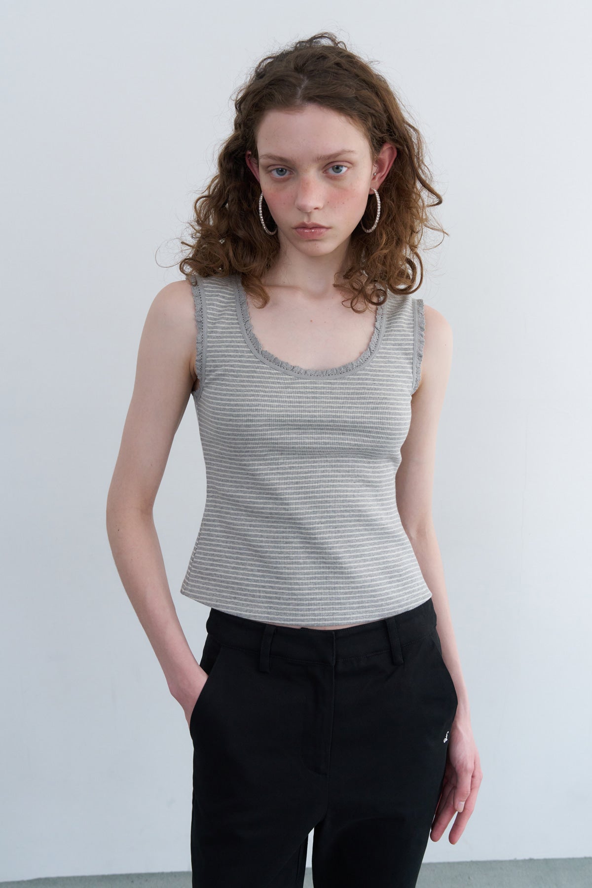 Overdueflair Mini Lace Sleeveless Grey Stripe