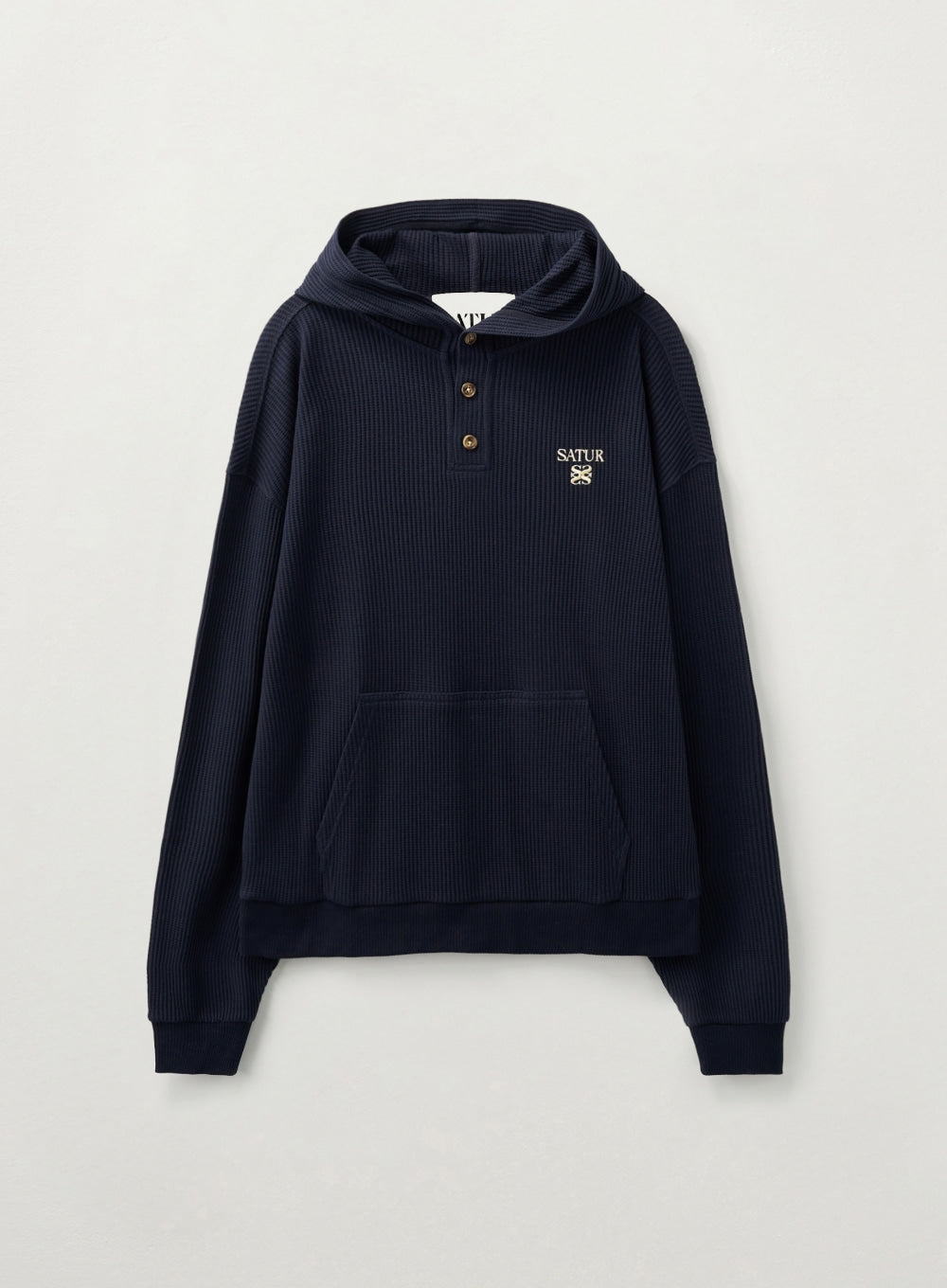 [satur] Half Button Waffle Hoodie - Navy