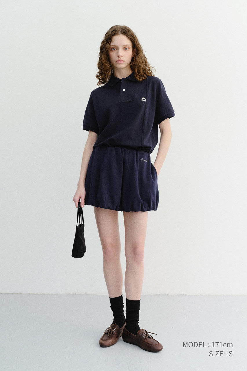Dunst Unisex Leather Logo Polo Shirt Navy