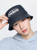 MLB Korea Vintage Denim Curve Logo Bucket Hat