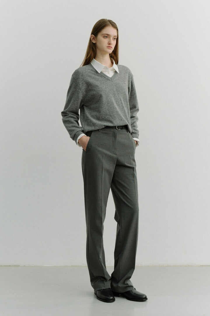 Dunst Straight Slacks Melange Grey Stripe