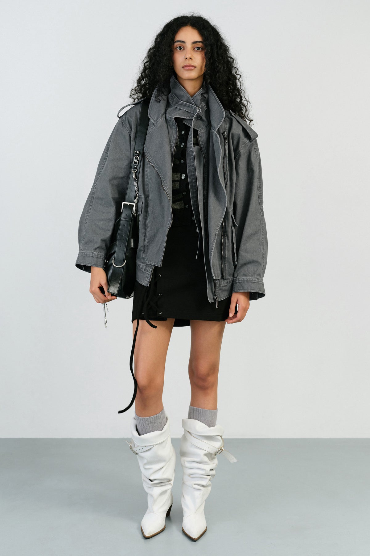 Instantfunk Layered Collar Rider Jacket - Grey