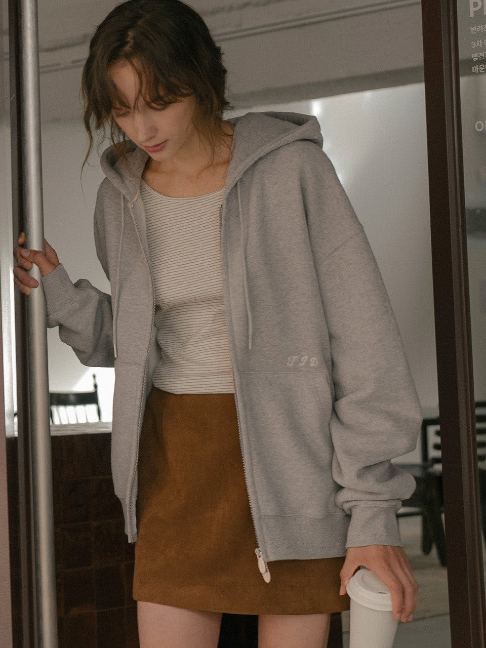 Tillidie Brushed terry oversized hoodie Melange gray