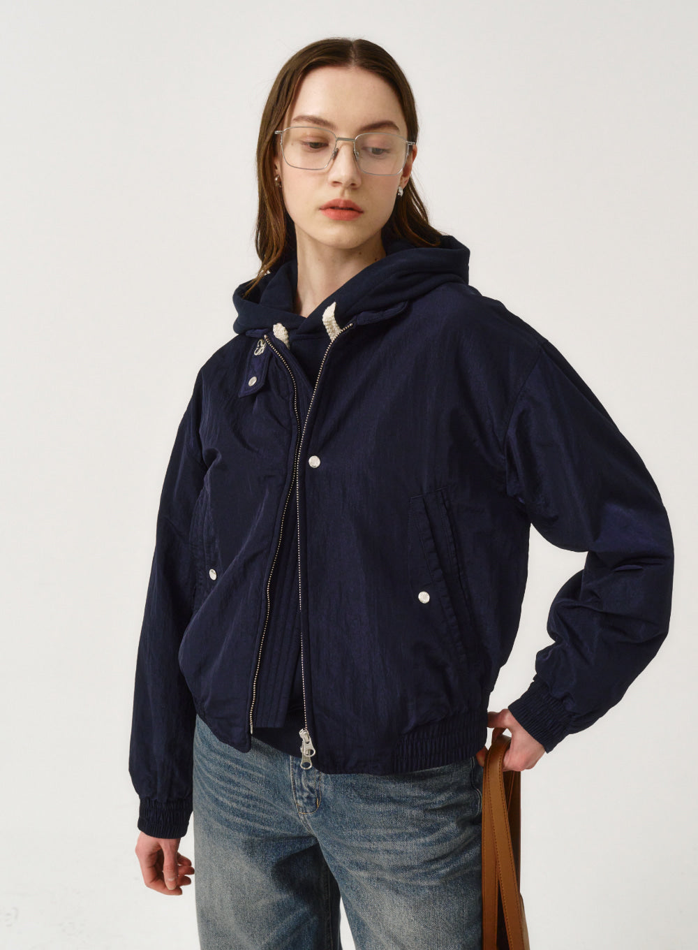 [satur] (W) Santee Nylon Oversized Blouson Ma-1 Jacket - Classic Navy