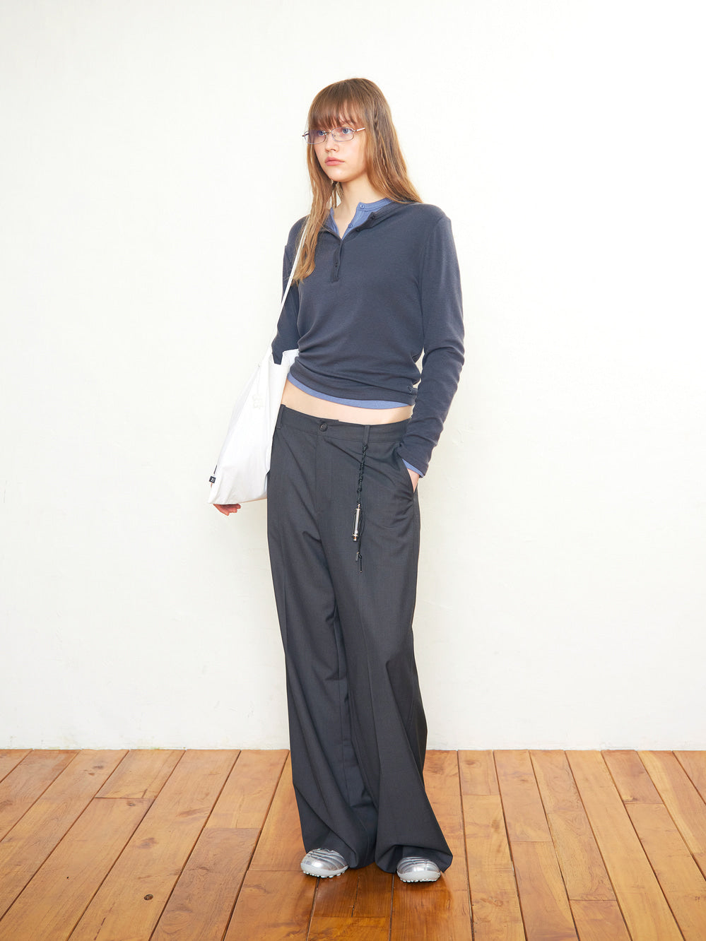 Low Classic Henry Neck Wool Jersey Warm T-Shirt Charcoal