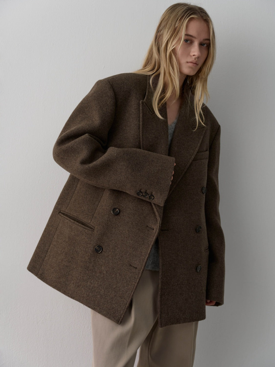 Facade Pattern Cashmere Double Half Coat melange brown