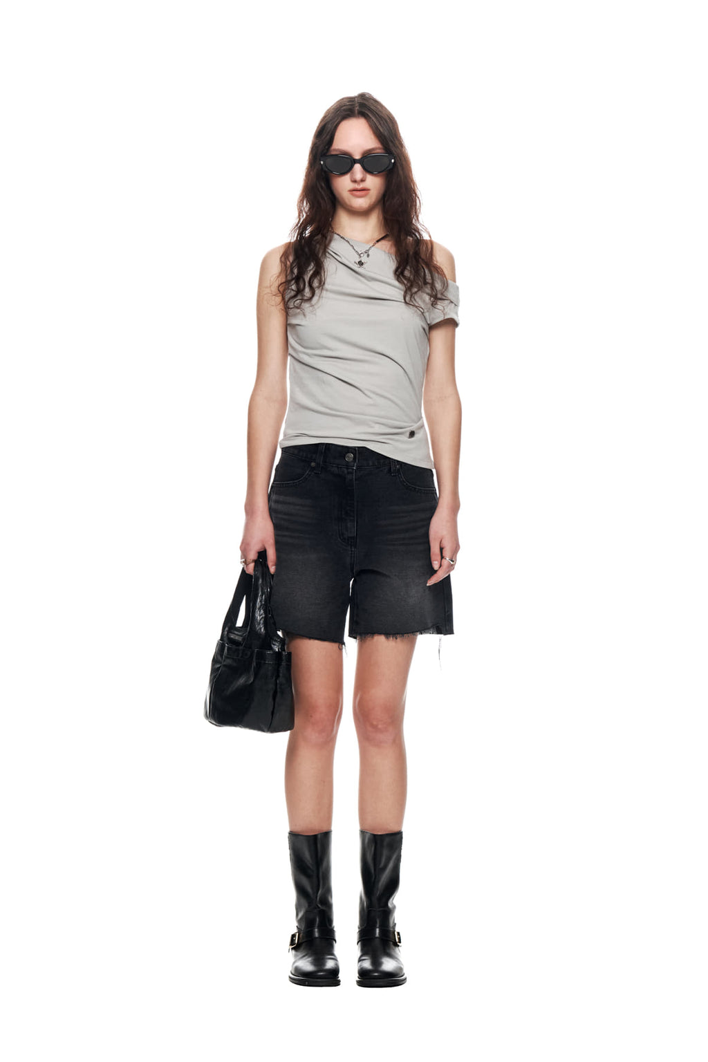 Matinkim Cut Out Point Denim Shorts IN Black