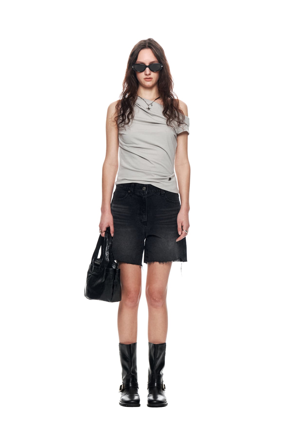 Matinkim Cut Out Point Denim Shorts IN Black