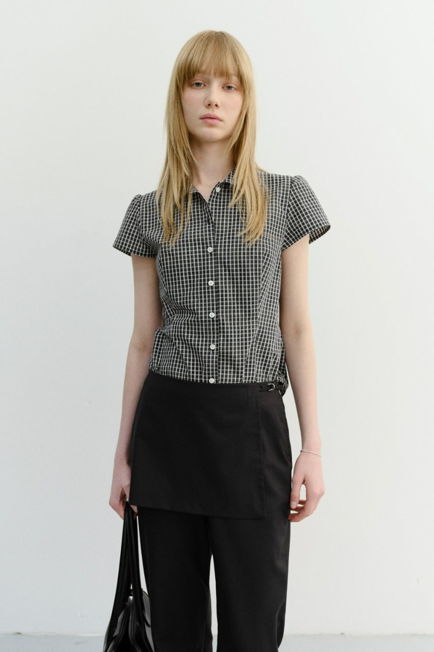 Dunst Vintage Cap Sleeve Slim Shirt Black Check