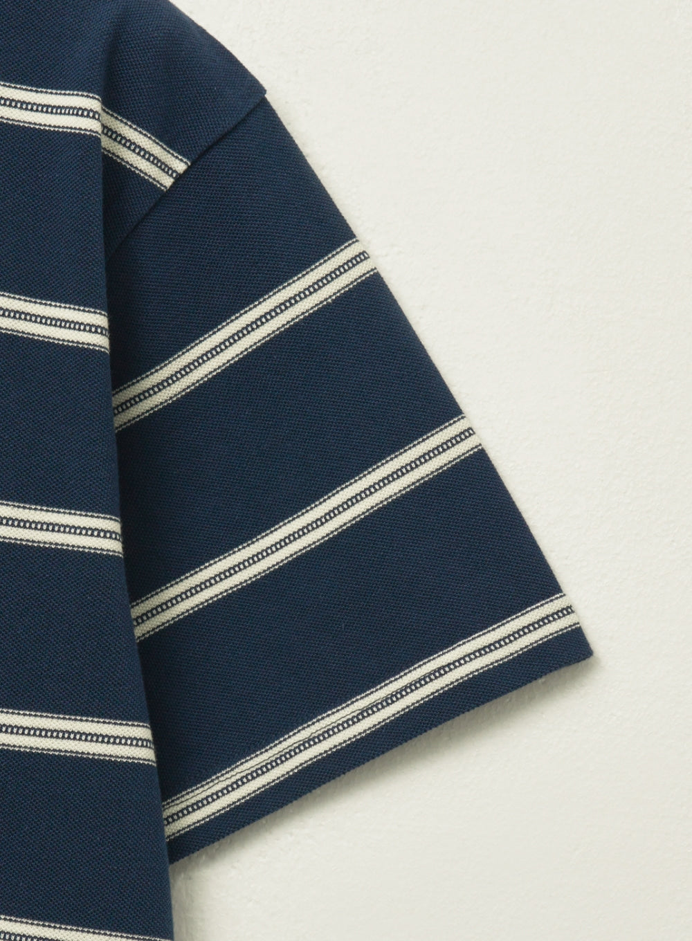 [satur] (W) Stripe Pique Polo T-Shirt - Navy