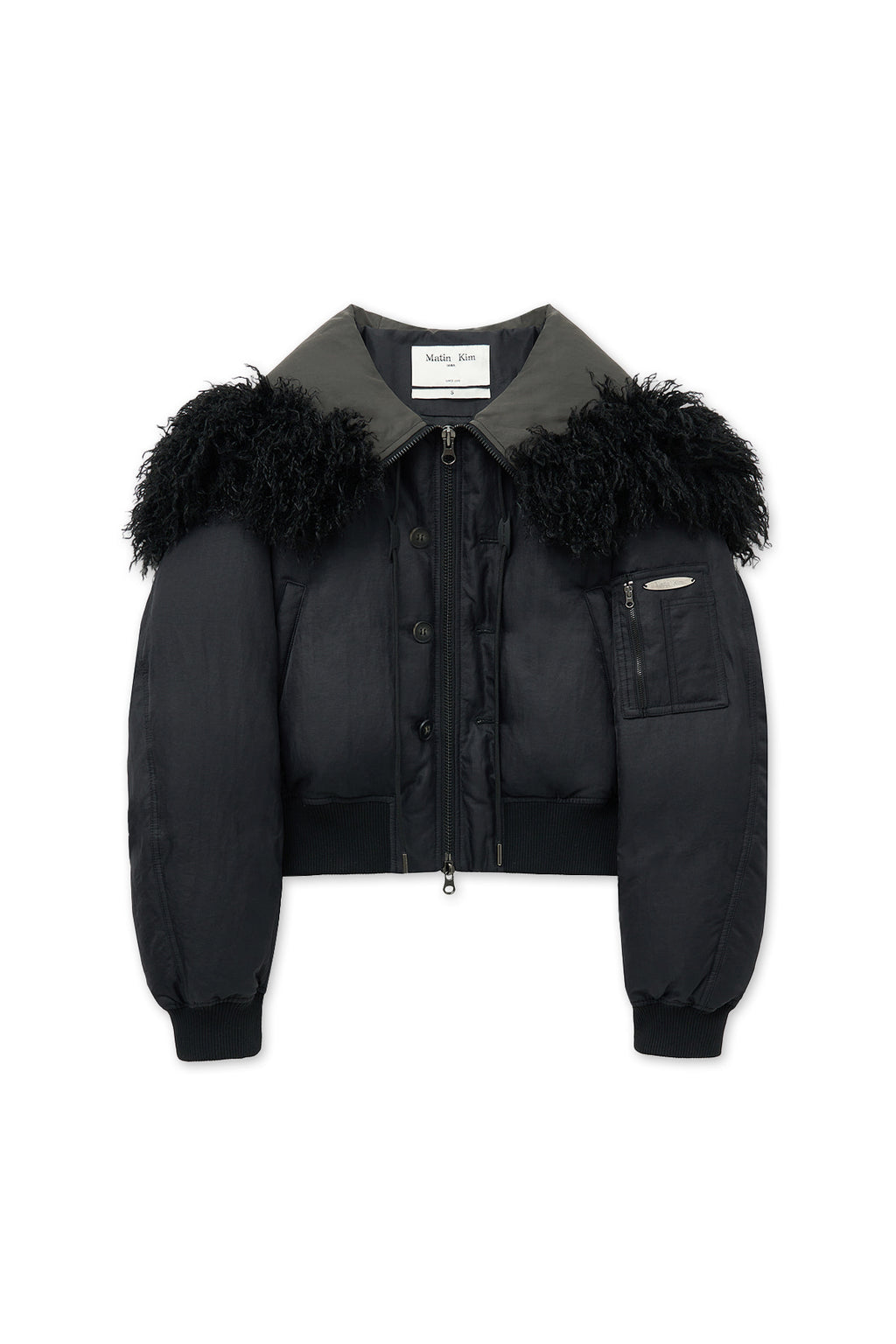 [matinkim] FUR HOODY BOMBER DOWN JUMPER IN BLACK