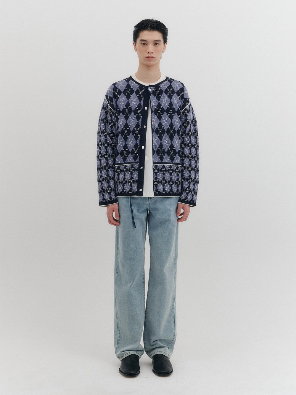 EENK Argyle Knitwear Cardigan - Navy