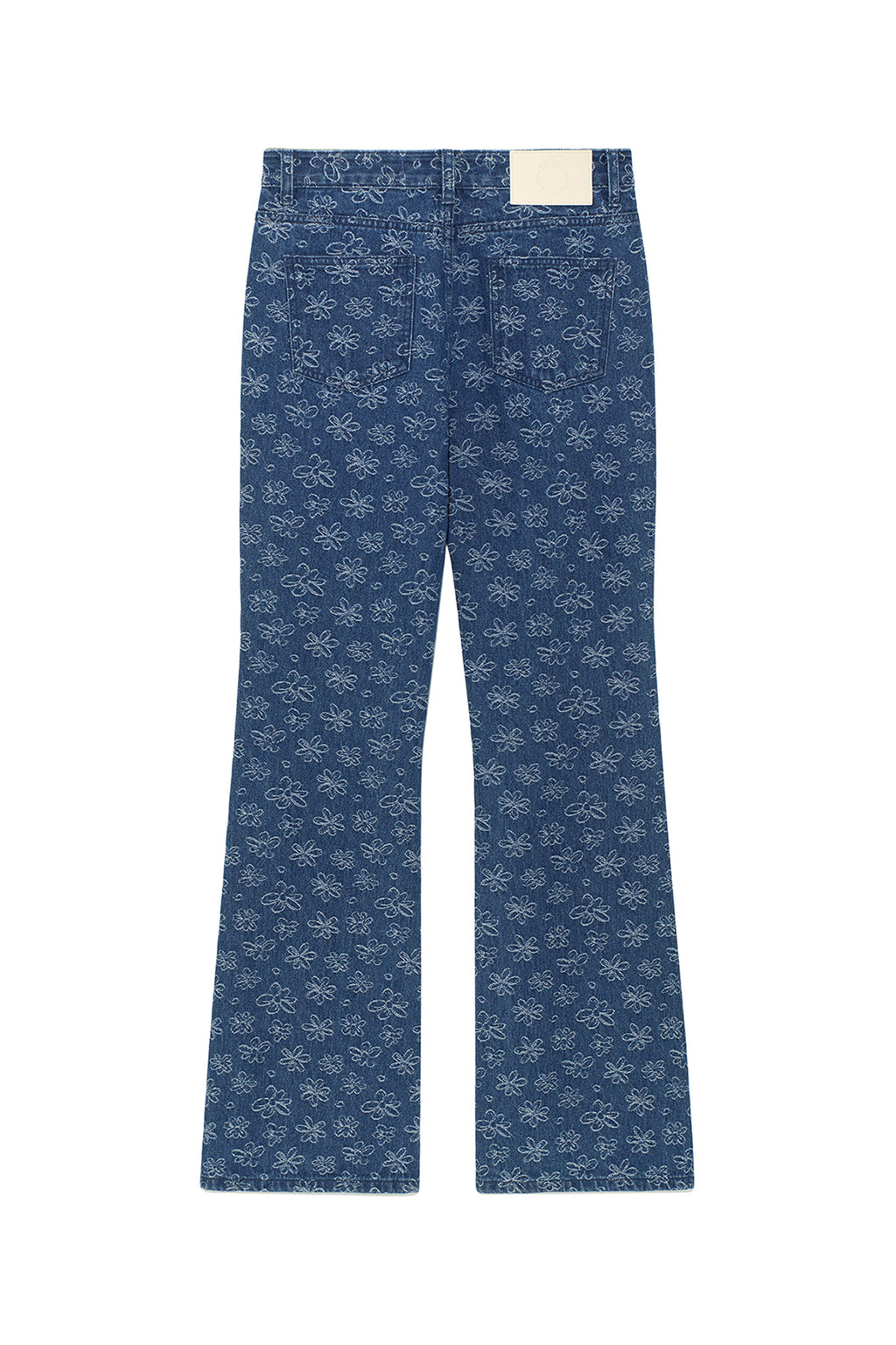 [matinkim] Flower Pattern Flare Denim Pants IN Blue