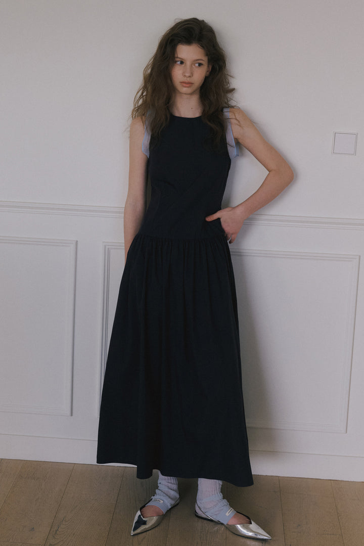 Overdueflair Low Waist Contrast Maxi Dress Navy/Light Blue