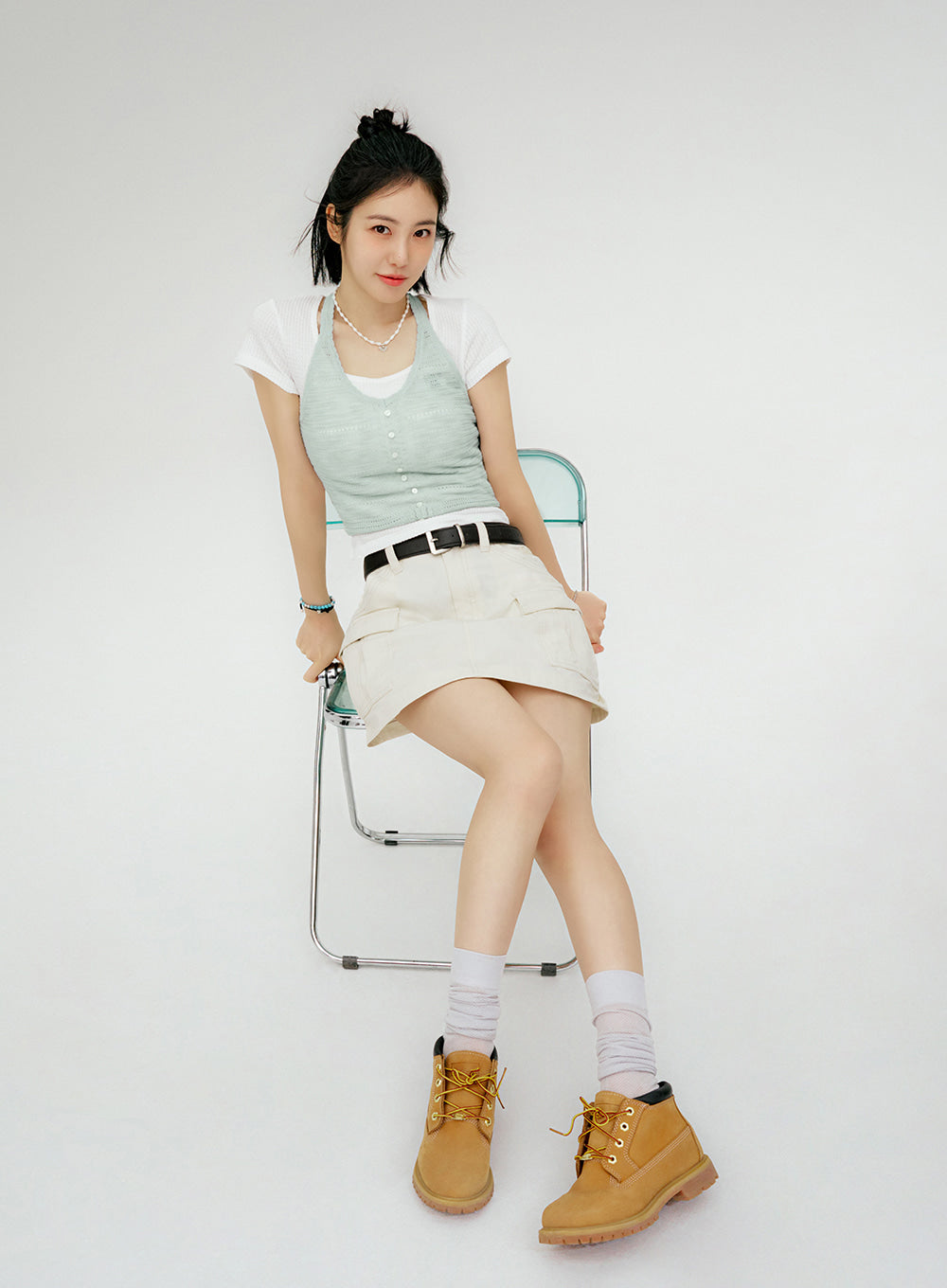 Satur (W) Crochet Halter Neck Knit Bustier - Sky Blue