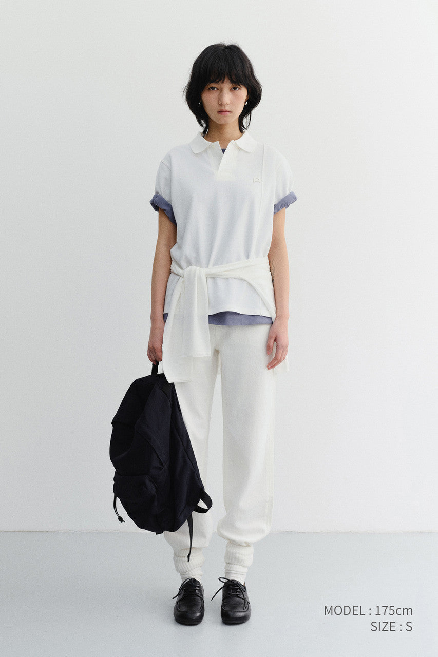 Dunst Unisex Leather Logo Polo Shirt Off White