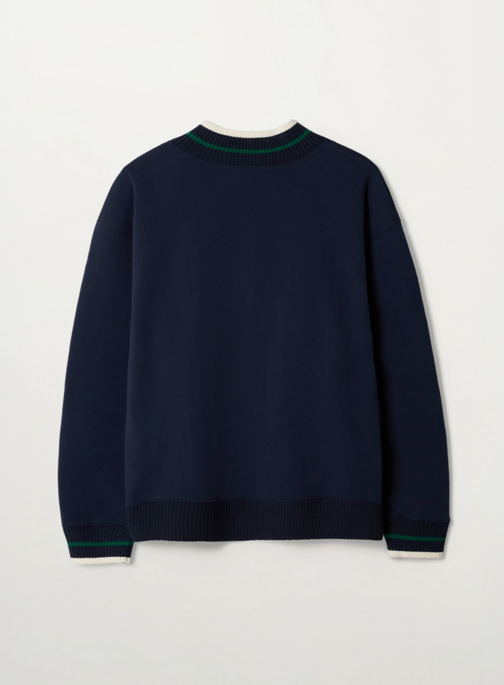 [SATUR] Rib Point Open Collar Sweatshirt - Navy