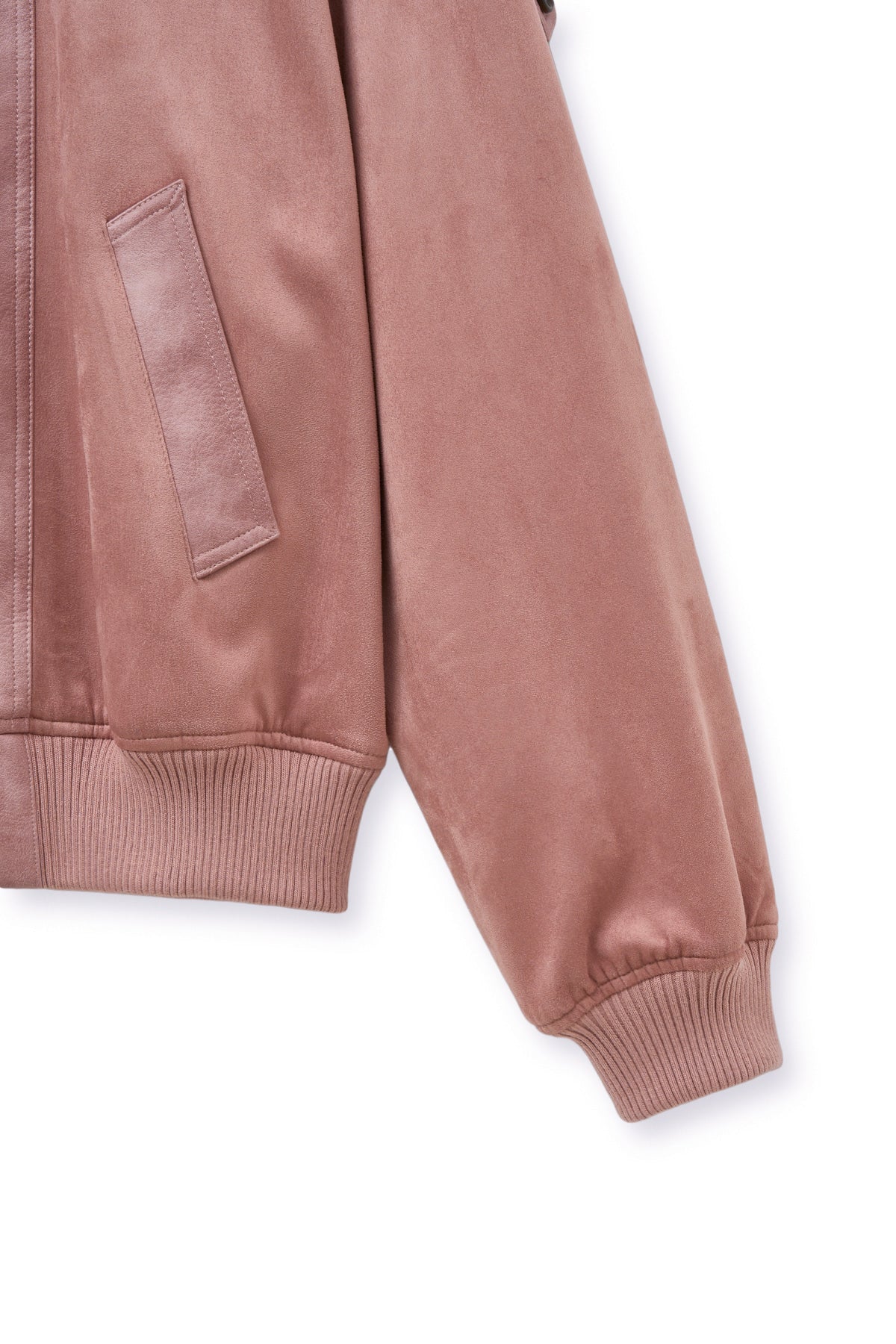 Matinkim Suede Mix Leather Zip UP Jumper For Women IN Pink