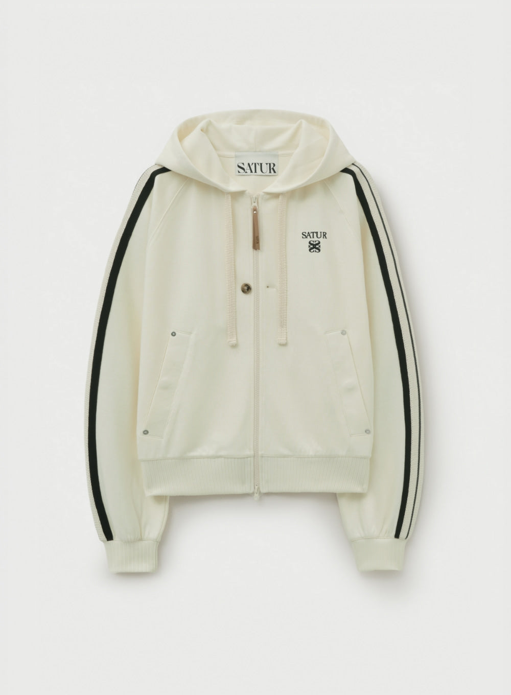 [satur] Lawton Loose Fit Hood Zip-up - Cream Black