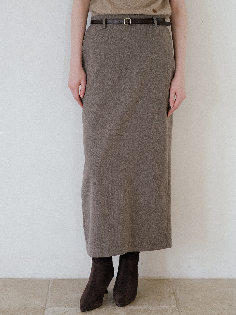 Tillidie Wool H-line maxi skirt Beige