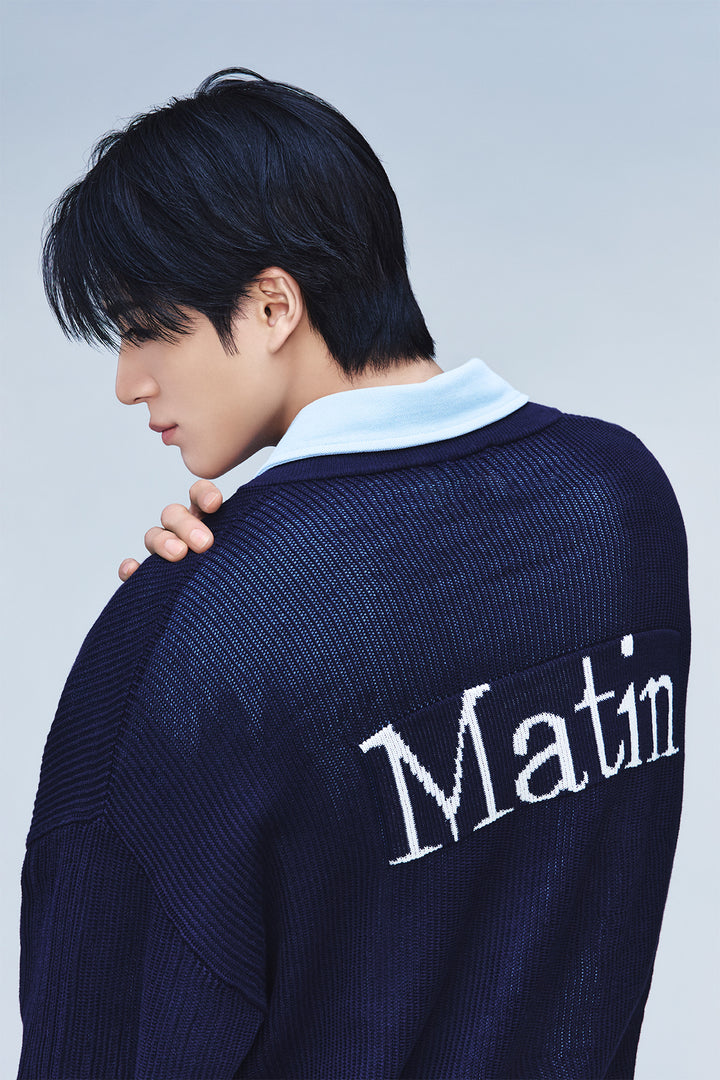 Matinkim Back Logo Jacquard Mesh Knit Zip UP IN Navy